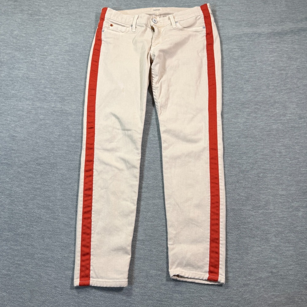 Hudson Jeans Women 27‎ Beige Red Side Stripe Skinny Stretch Denim Made In USA